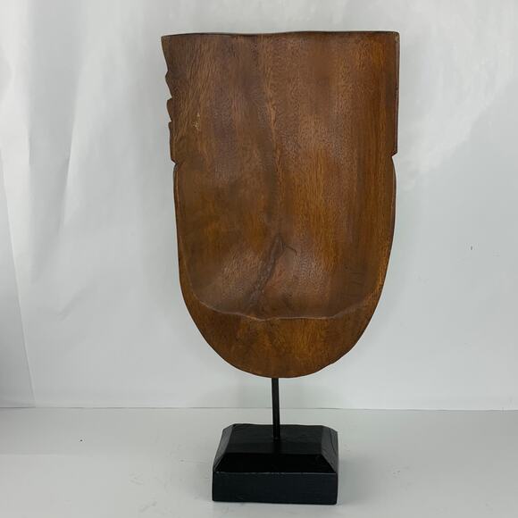 Vintage Wood Carved Turban Head Bust Mask Wood Base - Picture 5 of 9